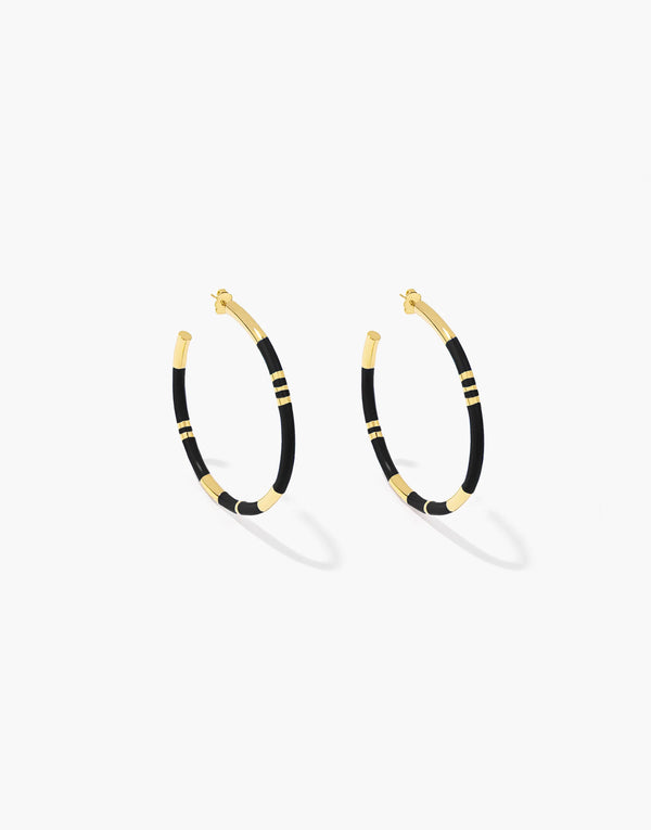 Aurelie Bidermann Positano Black and Gold Hoops