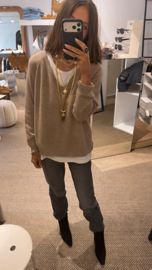 Jumper 1234 Stocking V Neck Cashmere Brown