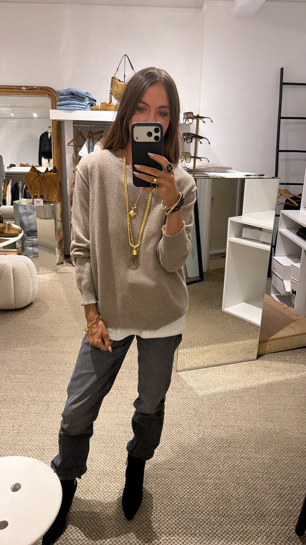 Jumper 1234 Cashmere Distressed Crew Light Brown