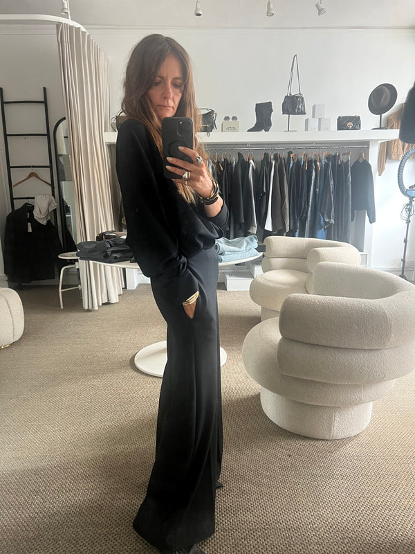 Harris Wharf Wide Leg Superfine Merino Trousers Black