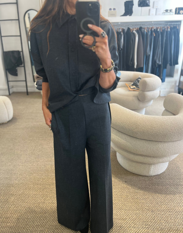 Harris Wharf Wide Leg Superfine Merino Trousers Anthracite