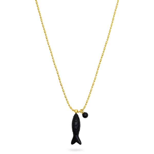 Talis Chains Happy Fish Pendant Necklace Black Agate