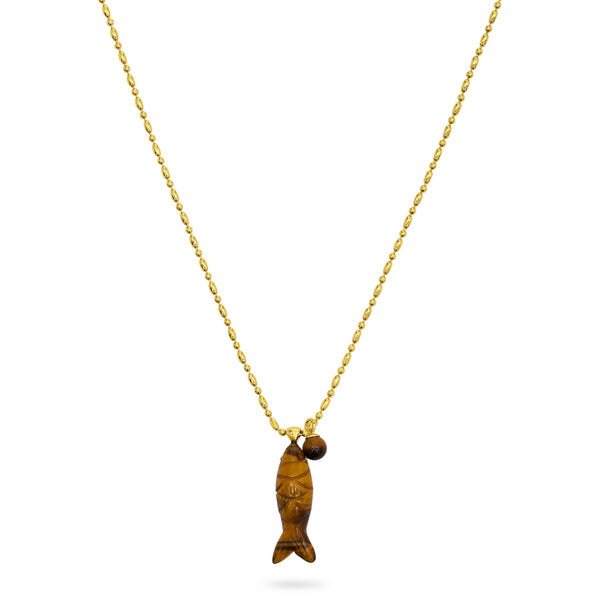Talis Chains Happy Fish Pendant Necklace Tiger's Eye