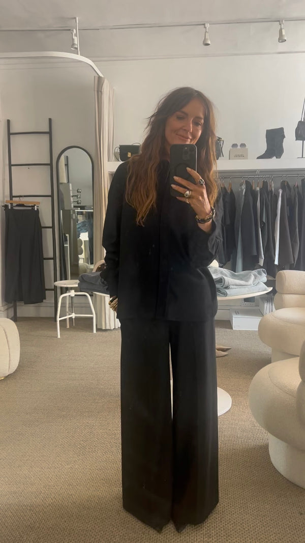 Harris Wharf Wide Leg Superfine Merino Trousers Black