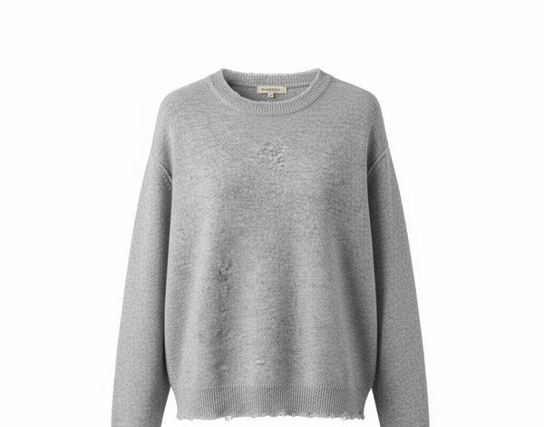Jumper 1234 Cashmere Distressed  Crew Pale Grey