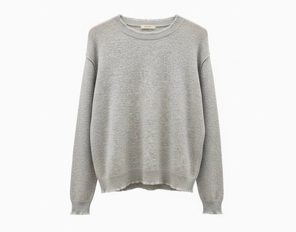 Jumper 1234 Cashmere Distressed  Crew Pale Grey